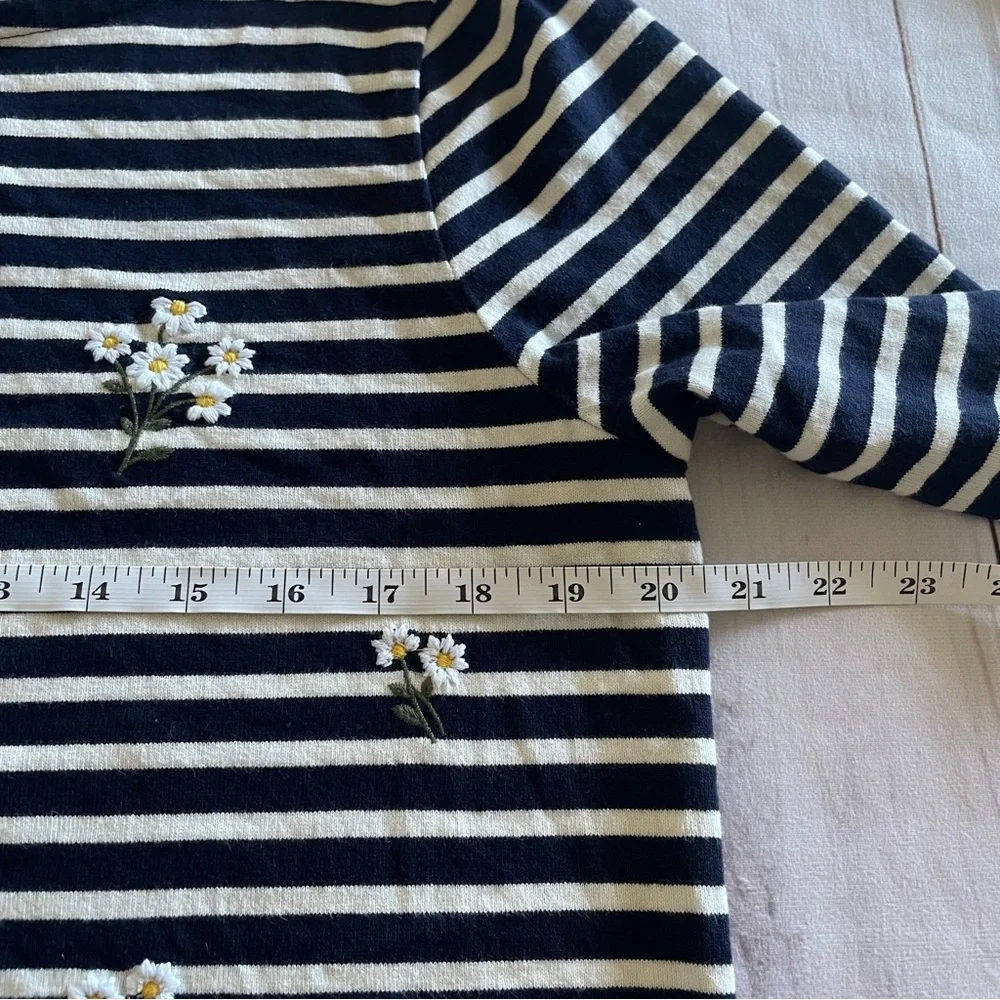 Talbots Striped Long Sleeve Top Womens L Floral Embroidered Basic Classic Preppy - Picture 13 of 15